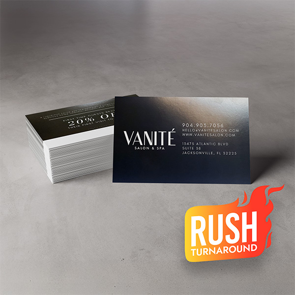 Satin Coated Rush Business Cards with fast free shipping