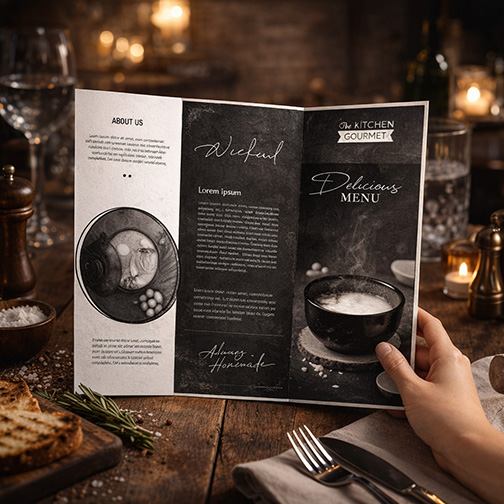 bw tri-fold paper menu